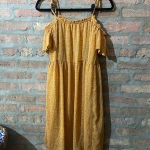Yellow polka dot off the shoulder dress